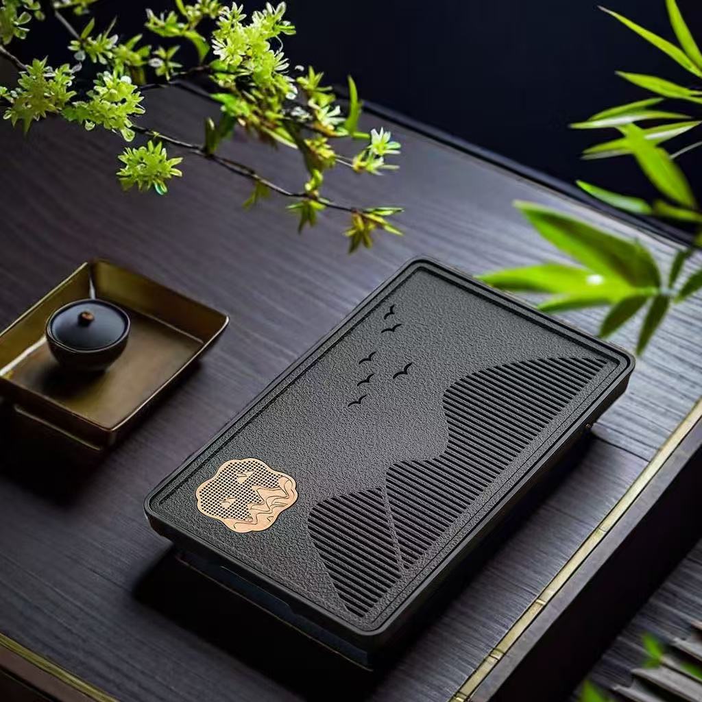 Compact Tea Tray Home Tea Tray New Arrival High-End Living Room Imitation Black Jade Stone Tea Bowl Tea Set Dry-Brewing Mini Tea Station