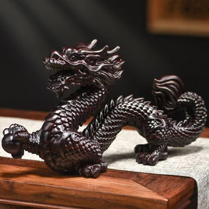 Ebony carved dragon ornament with base solid wood five-clawed dragon craft gift housewarming opening birthday gift