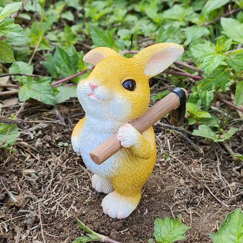Pastoral wind shovel hoe rabbit ornaments garden outdoor courtyard bonsai decoration hand-held office auspicious gift