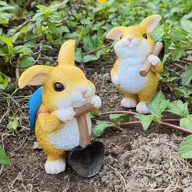 Pastoral wind shovel hoe rabbit ornaments garden outdoor courtyard bonsai decoration hand-held office auspicious gift