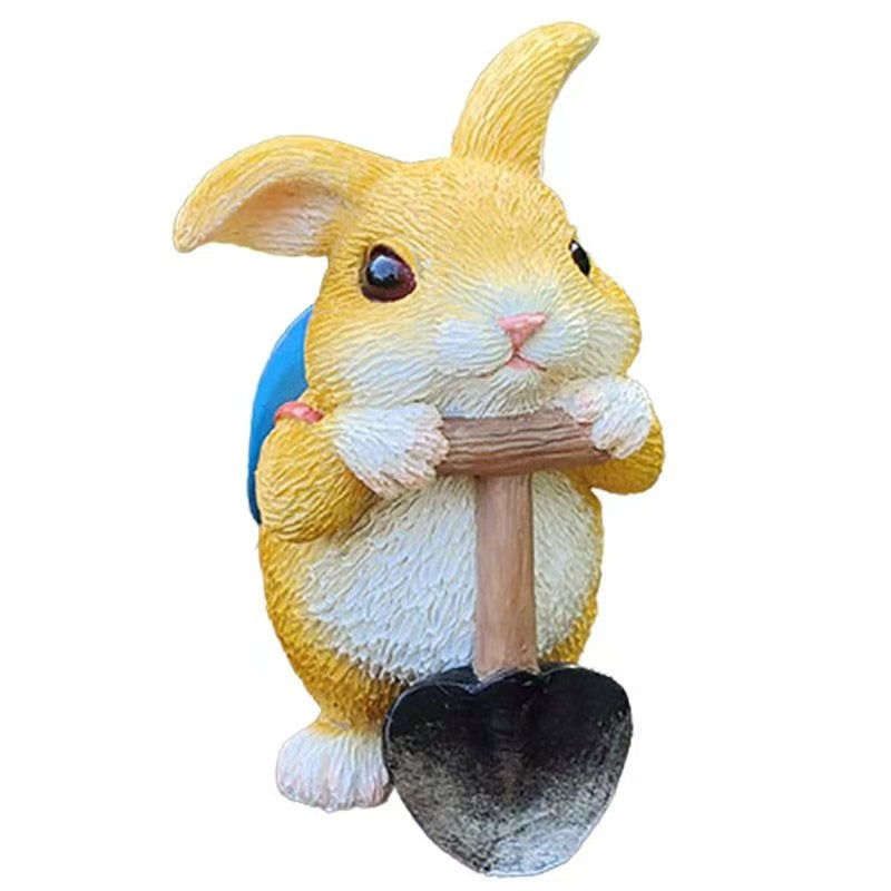Pastoral wind shovel hoe rabbit ornaments garden outdoor courtyard bonsai decoration hand-held office auspicious gift