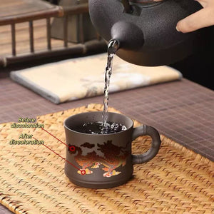 [Color changes when heated] New purple clay host cup with handle, color changing dragon and phoenix auspicious tea cup, anti-scalding water cup