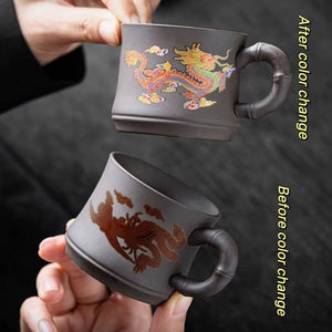 [Color changes when heated] New purple clay host cup with handle, color changing dragon and phoenix auspicious tea cup, anti-scalding water cup