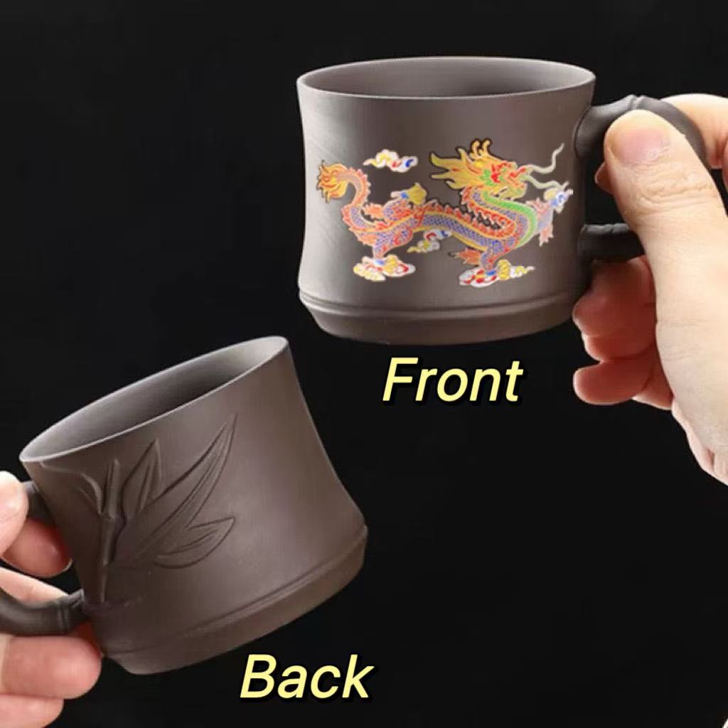 [Color changes when heated] New purple clay host cup with handle, color changing dragon and phoenix auspicious tea cup, anti-scalding water cup