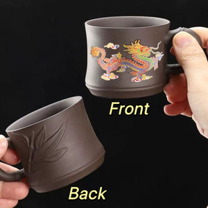 [Color changes when heated] New purple clay host cup with handle, color changing dragon and phoenix auspicious tea cup, anti-scalding water cup