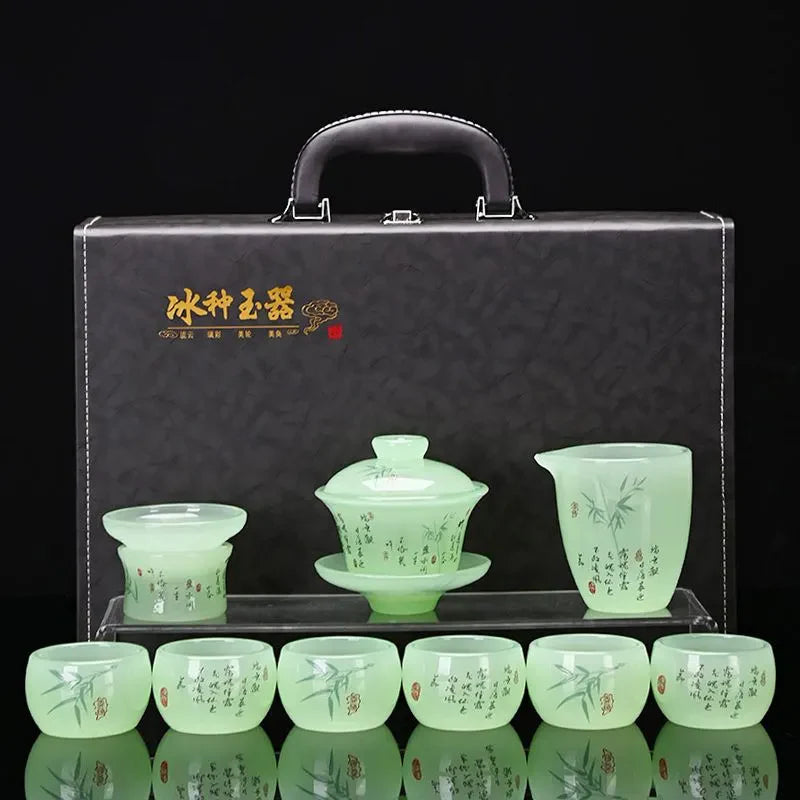 Simple complete set of loure jade porcelain kung fu tea set, suitable for household, living room, office, receiving guests, high-end business and gift box