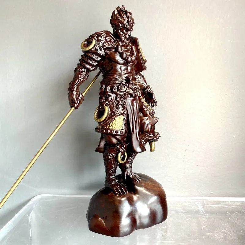 A Black Myth: Wukong ornament carved from ebony wood, which is a real wood carving of the Great Sage Equalling Heaven, Sun Wukong, can be used as an office decoration or a gift.