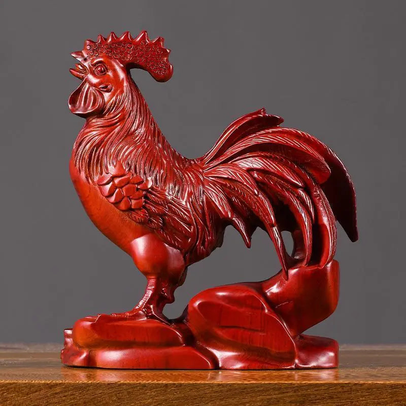 Red rosewood carving rooster ornaments, wooden rooster of the Chinese zodiac, solid wood ebony big rooster, handicrafts for home decoration in the living room.