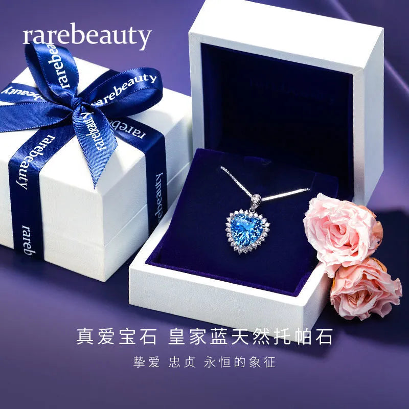 S925 sterling silver ocean heart-shaped collarbone necklace topaz luxury blue pendant romantic