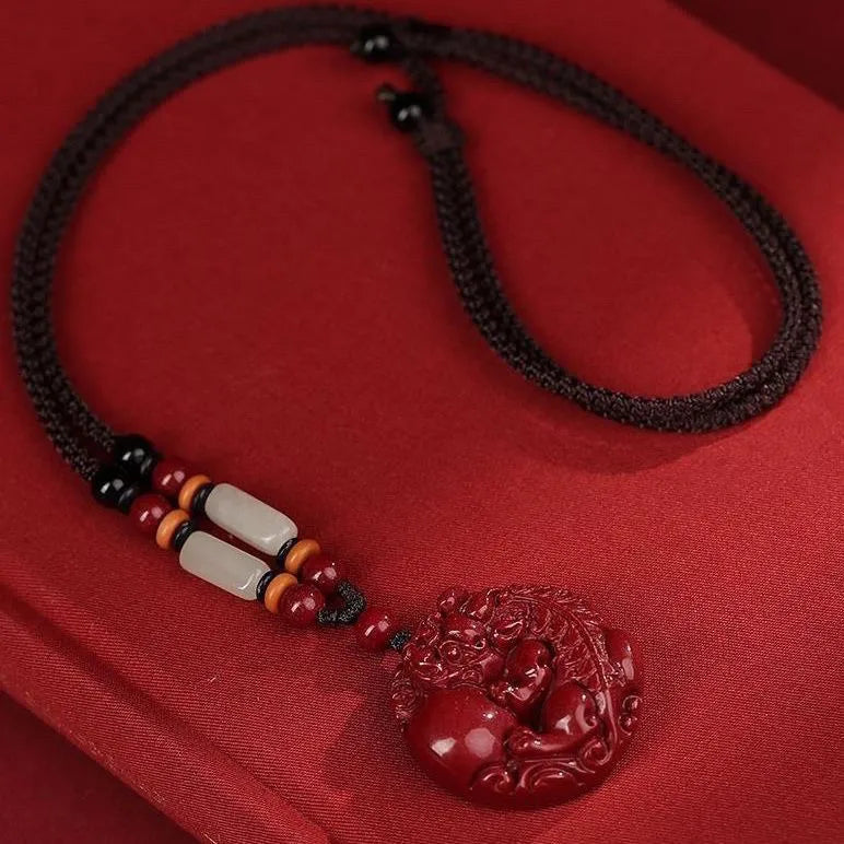 Fortune - enhancing and Wealth - attracting Cinnabar Pixiu Pendant. The responsive Pixiu hanging ornament is a lucky - turning accessory suitable for both men and women, made of purple cinnabar Ornaments