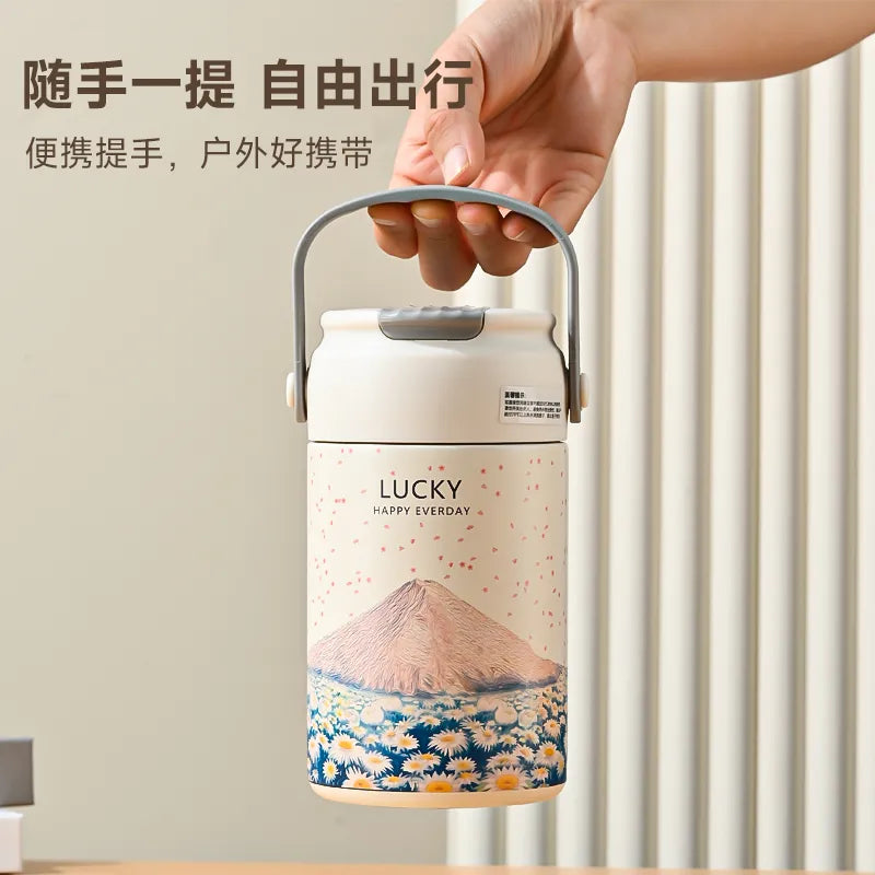 316 Stainless Steel Ins Fashionable Flower Tea Thermos Cup for Women with Tea Strainer, Goji Berry, Tea Infusing and Tea Water Separation, Ideal for Gift-giving