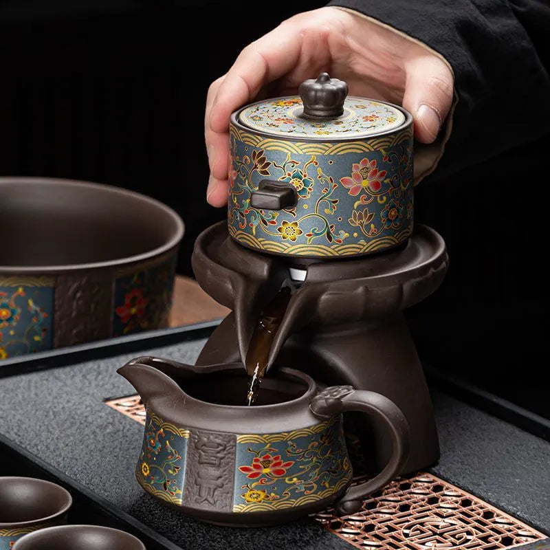 Zisha automatic tea set, household kung fu light luxury high-end 2025 new lazy stone mill tea making artifact for gift.
