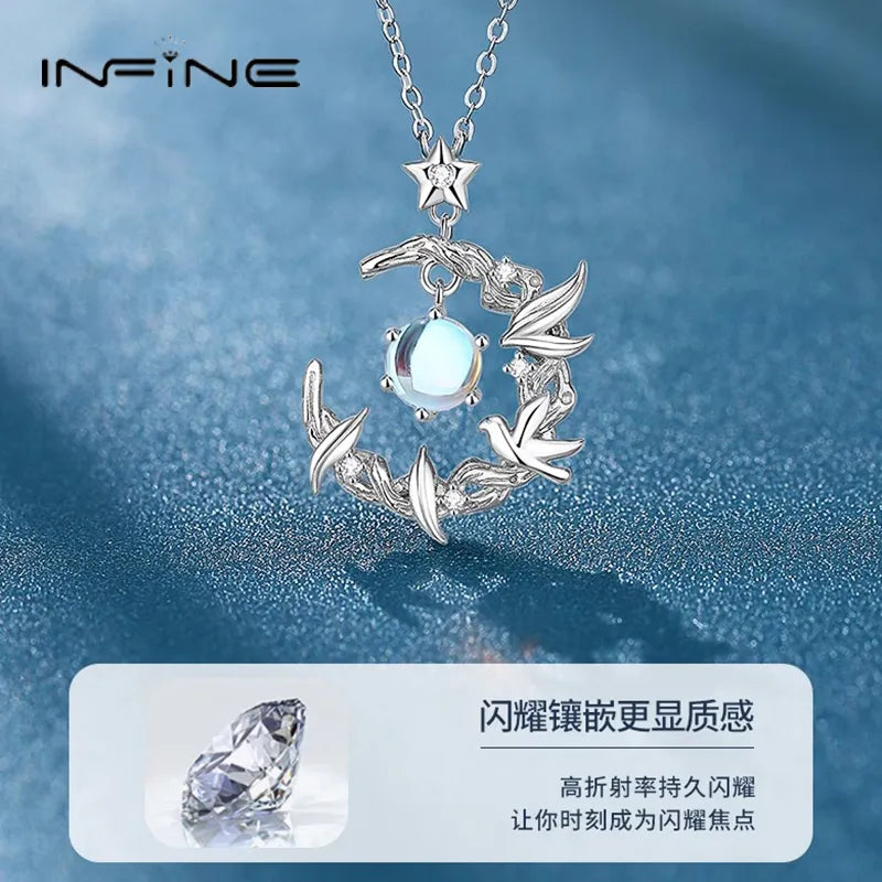 S999 Sterling Silver Eucalyptus globulus and Bird Necklace. This