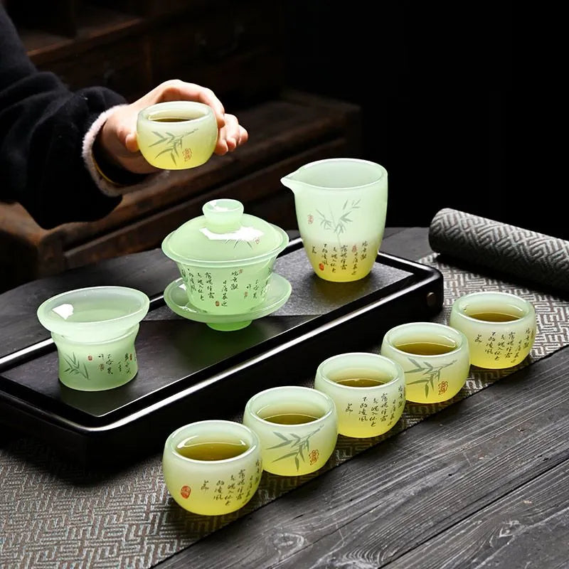 Simple complete set of loure jade porcelain kung fu tea set, suitable for household, living room, office, receiving guests, high-end business and gift box