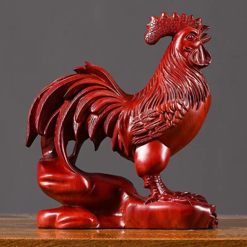 Red rosewood carving rooster ornaments, wooden rooster of the Chinese zodiac, solid wood ebony big rooster, handicrafts for home decoration in the living room.