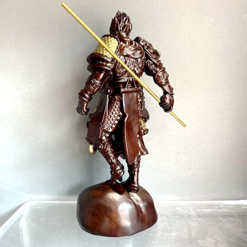 A Black Myth: Wukong ornament carved from ebony wood, which is a real wood carving of the Great Sage Equalling Heaven, Sun Wukong, can be used as an office decoration or a gift.