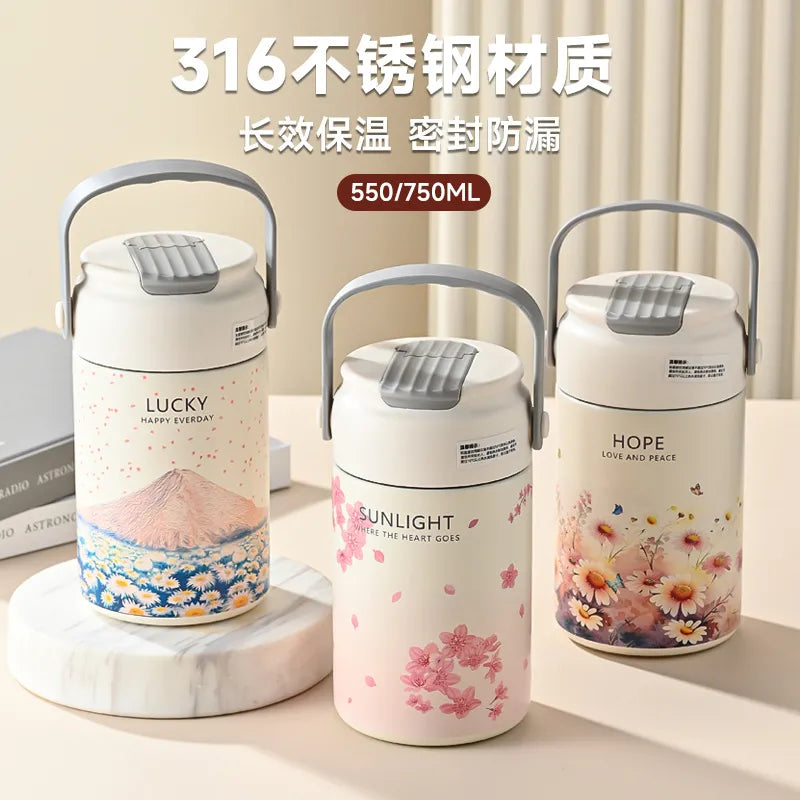 316 Stainless Steel Ins Fashionable Flower Tea Thermos Cup for Women with Tea Strainer, Goji Berry, Tea Infusing and Tea Water Separation, Ideal for Gift-giving