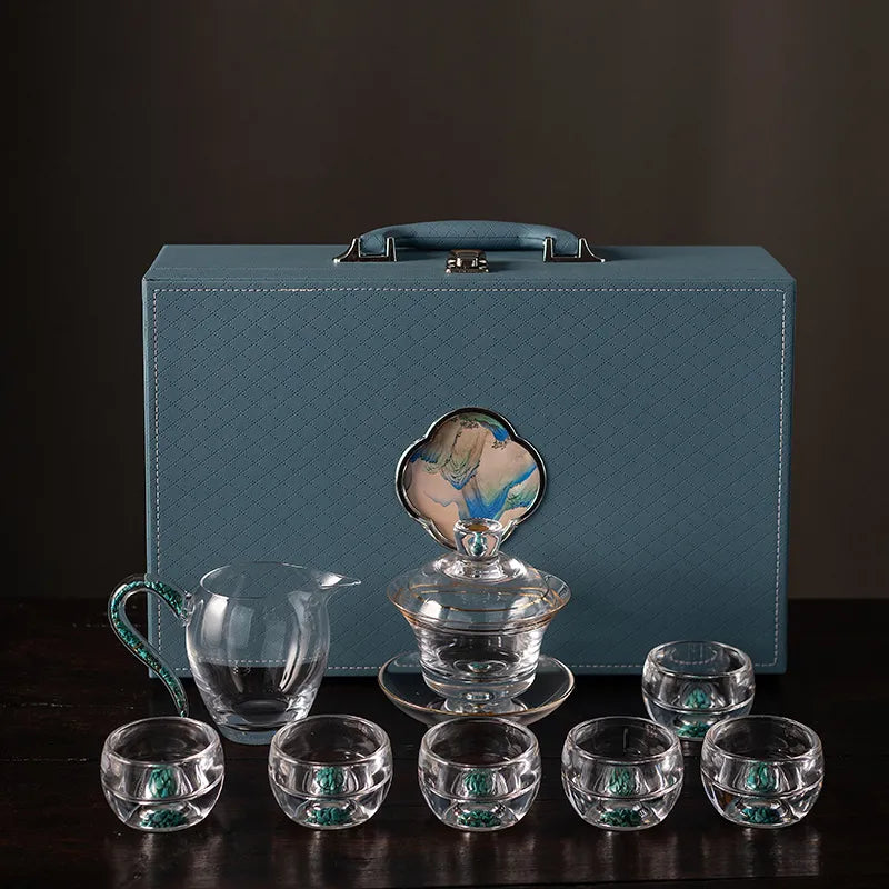 Chinese style complete set of high-temperature resistant glass tea sets, light luxury household elegant Gongfu tea sets, tea ceremony cups and tea bowls gift box set