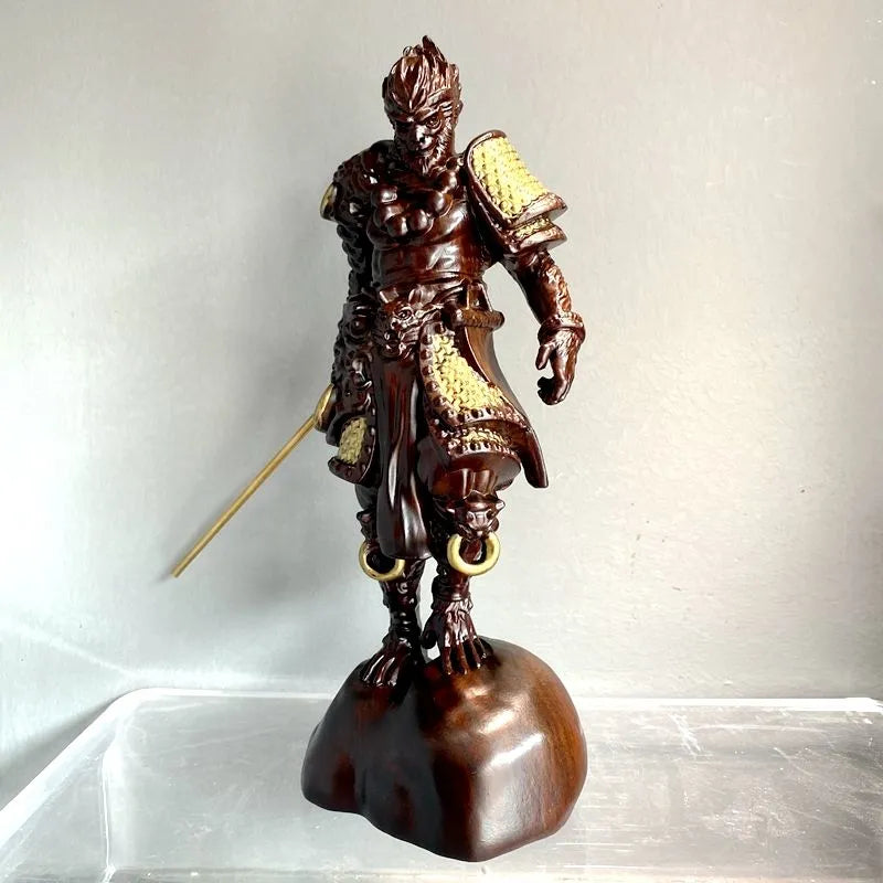 A Black Myth: Wukong ornament carved from ebony wood, which is a real wood carving of the Great Sage Equalling Heaven, Sun Wukong, can be used as an office decoration or a gift.