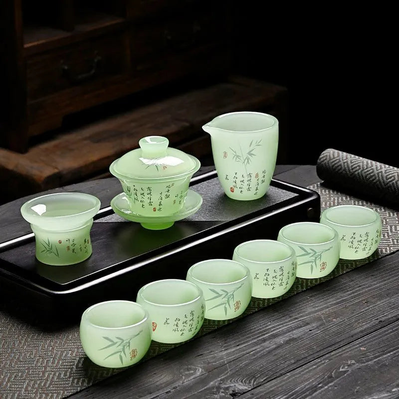 Simple complete set of loure jade porcelain kung fu tea set, suitable for household, living room, office, receiving guests, high-end business and gift box