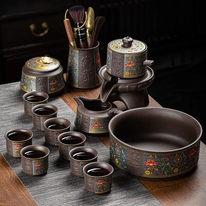 Zisha automatic tea set, household kung fu light luxury high-end 2025 new lazy stone mill tea making artifact for gift.