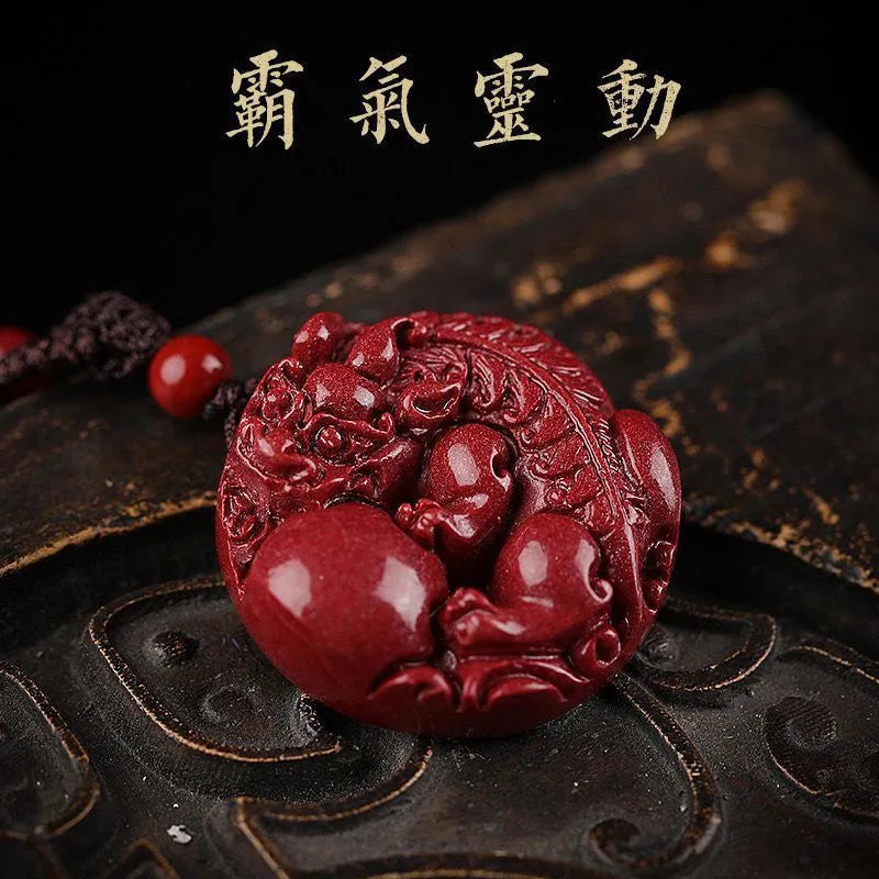 Fortune - enhancing and Wealth - attracting Cinnabar Pixiu Pendant. The responsive Pixiu hanging ornament is a lucky - turning accessory suitable for both men and women, made of purple cinnabar Ornaments