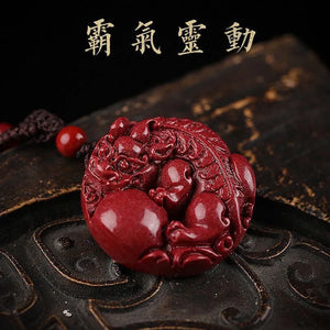 Fortune - enhancing and Wealth - attracting Cinnabar Pixiu Pendant. The responsive Pixiu hanging ornament is a lucky - turning accessory suitable for both men and women, made of purple cinnabar Ornaments