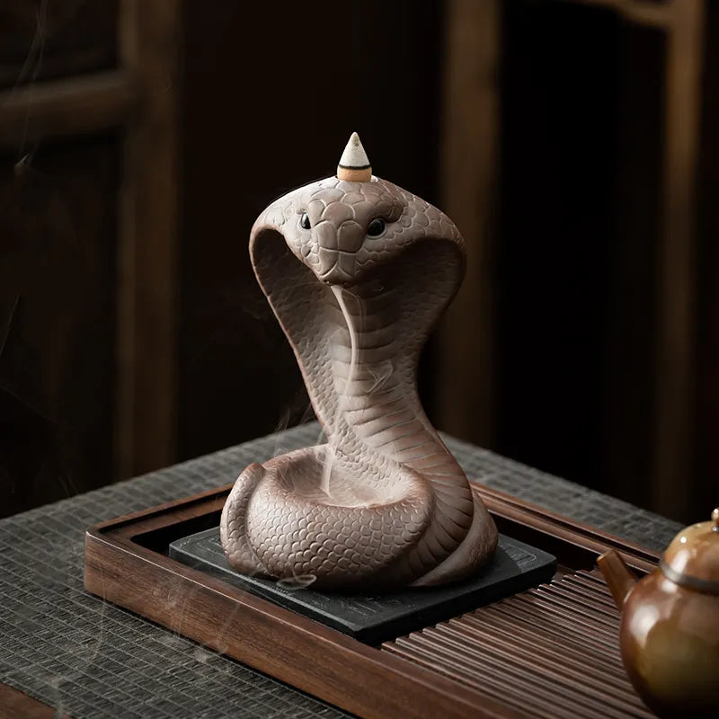 Reverse incense burner, creative ceramic Chinese zodiac snake ornament for incense ceremony with old clay and spirit snake design, suitable for household use with sandalwood and agarwood incense