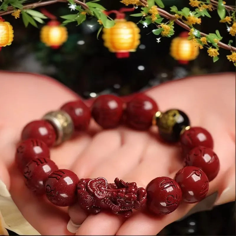 Cinnabar Pixiu Bracelet, a Protection Amulet for the Year of the Snake. This is an ideal high - end gift for relatives and friends, symbolizing peace and good fortune Ornaments