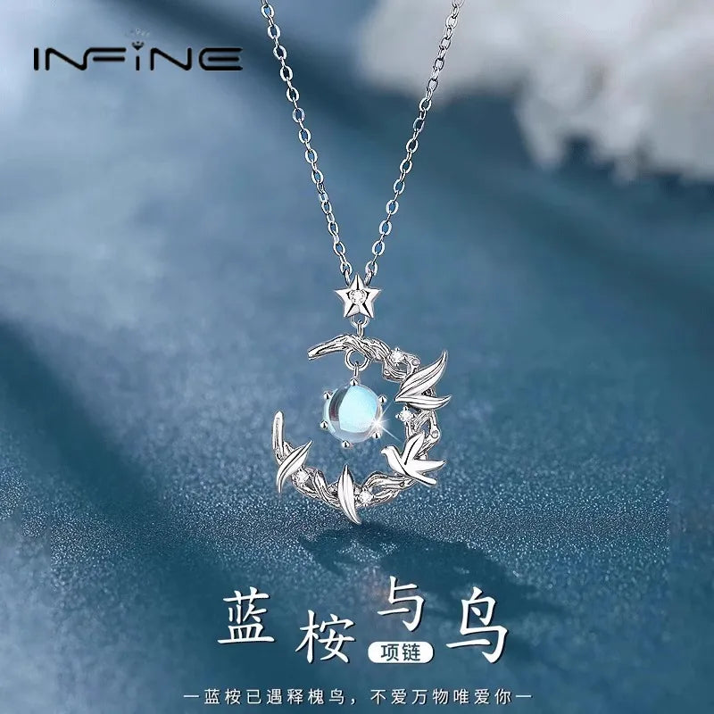 S999 Sterling Silver Eucalyptus globulus and Bird Necklace. This