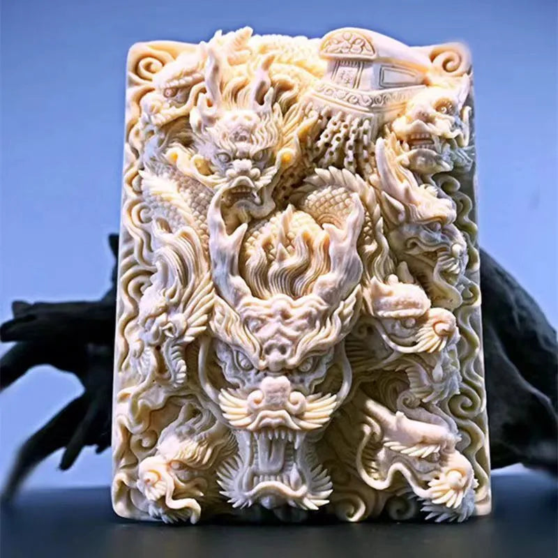 Mammoth Ivory Pendant with the Statue of Acala and Nine Dragons Design