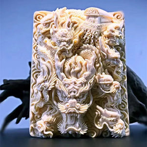 Mammoth Ivory Pendant with the Statue of Acala and Nine Dragons Design