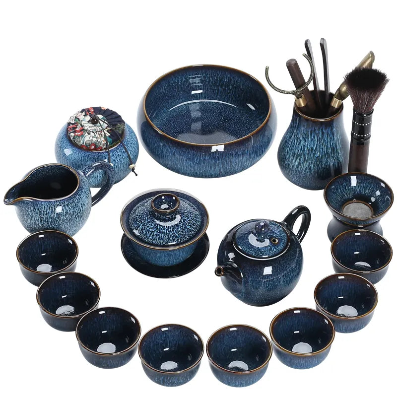 Yao-bian Jianzhan tea set, a complete set of cups, ceramic set, full set of household tea sets, Chinese style, high-end living room