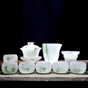 Light luxury high-end loure kung fu tea set, suitable for household, living room, office meeting and gift-giving, with jade porcelain tea cups and gift box