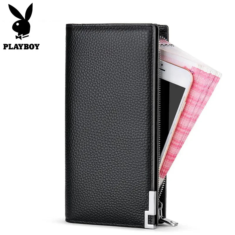 PLAYBOY Long Wallet for Men - Stylish Zippered Wallet, Long Clutch, Business Handbag, High - end Men's Long Wallet