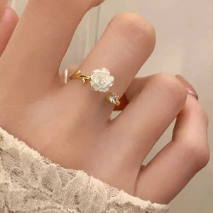 Zhenshangyin S925 Sterling Silver Camellia Adjustable Open - Ring, Unique Light Luxury Goddess Festival Gift for Girlfriend