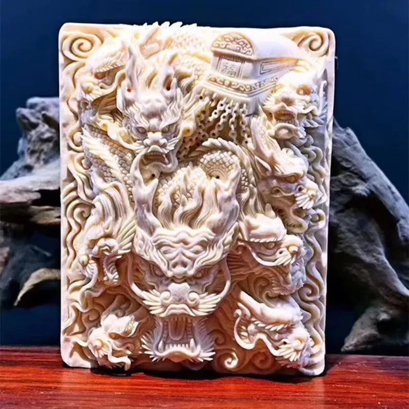 Mammoth Ivory Pendant with the Statue of Acala and Nine Dragons Design