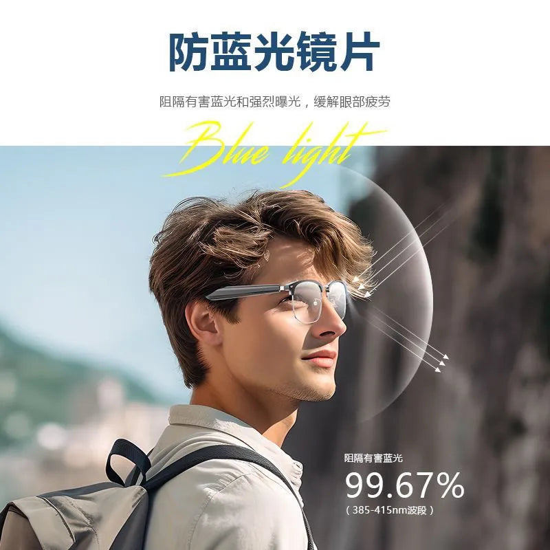 New AI-Powered Smart Real-Time Translation Bluetooth Glasses - Translation 神器 with Hidden Earphones, Capable of Playing Music and Making Calls - Black Technology