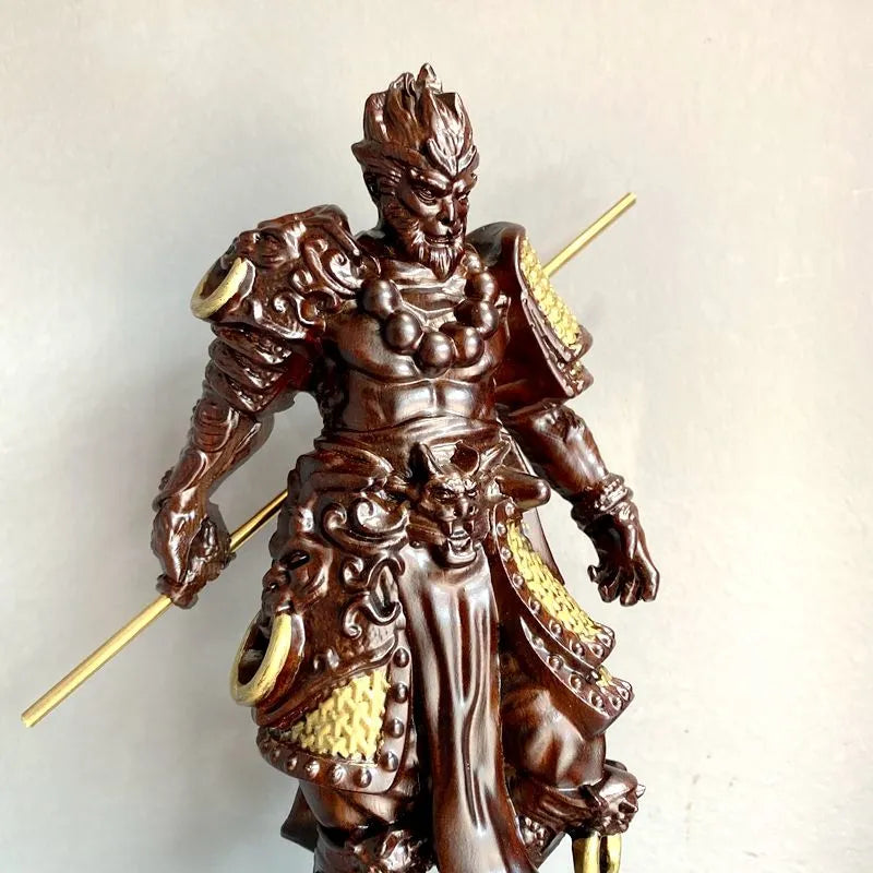 A Black Myth: Wukong ornament carved from ebony wood, which is a real wood carving of the Great Sage Equalling Heaven, Sun Wukong, can be used as an office decoration or a gift.