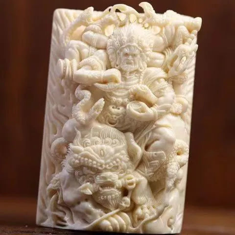 Mammoth Ivory Pendant with the Statue of Acala and Nine Dragons Design