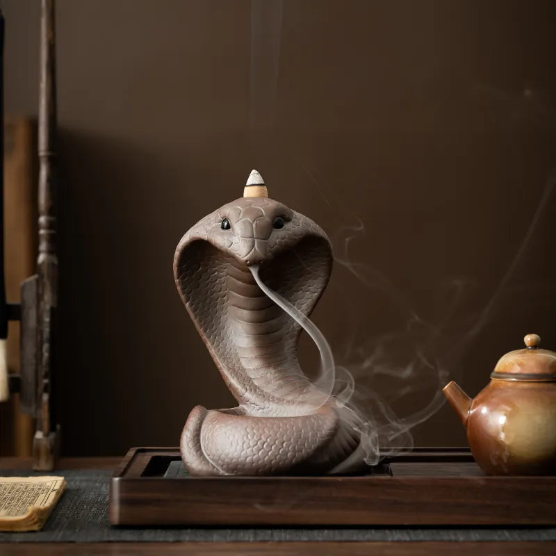 Reverse incense burner, creative ceramic Chinese zodiac snake ornament for incense ceremony with old clay and spirit snake design, suitable for household use with sandalwood and agarwood incense