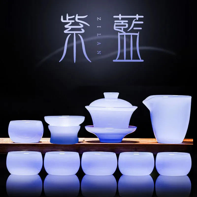 Light luxury high-end loure kung fu tea set, suitable for household, living room, office meeting and gift-giving, with jade porcelain tea cups and gift box