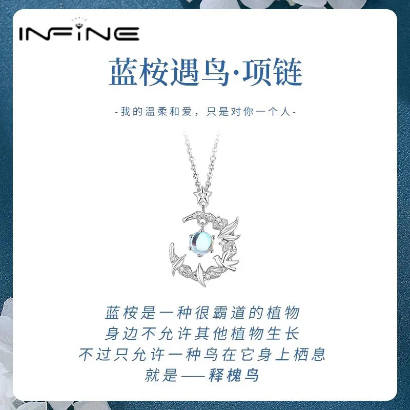 S999 Sterling Silver Eucalyptus globulus and Bird Necklace. This