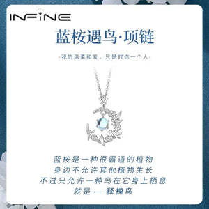 S999 Sterling Silver Eucalyptus globulus and Bird Necklace. This