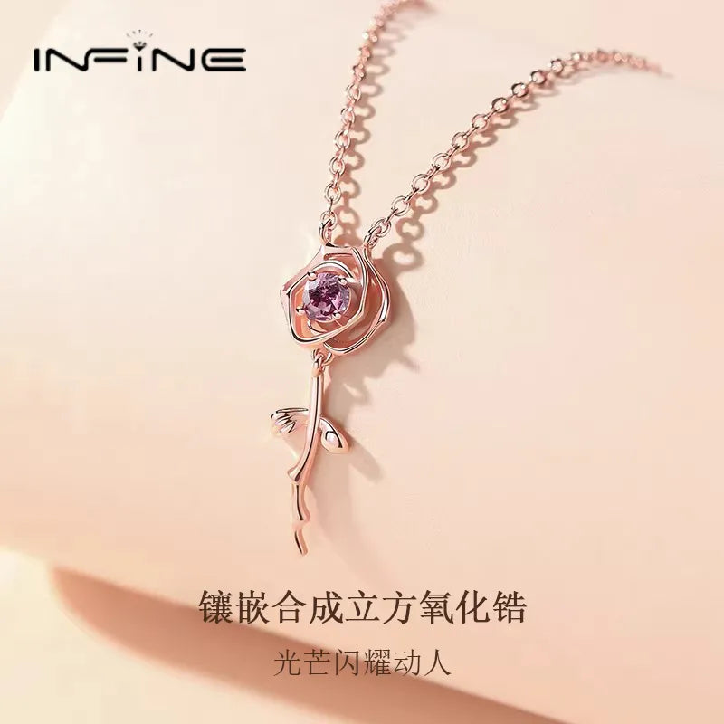 Pure diamond Little Prince rose necklace, luxury Valentine's Day birthday gift, for girlfriend, clavicle chain.