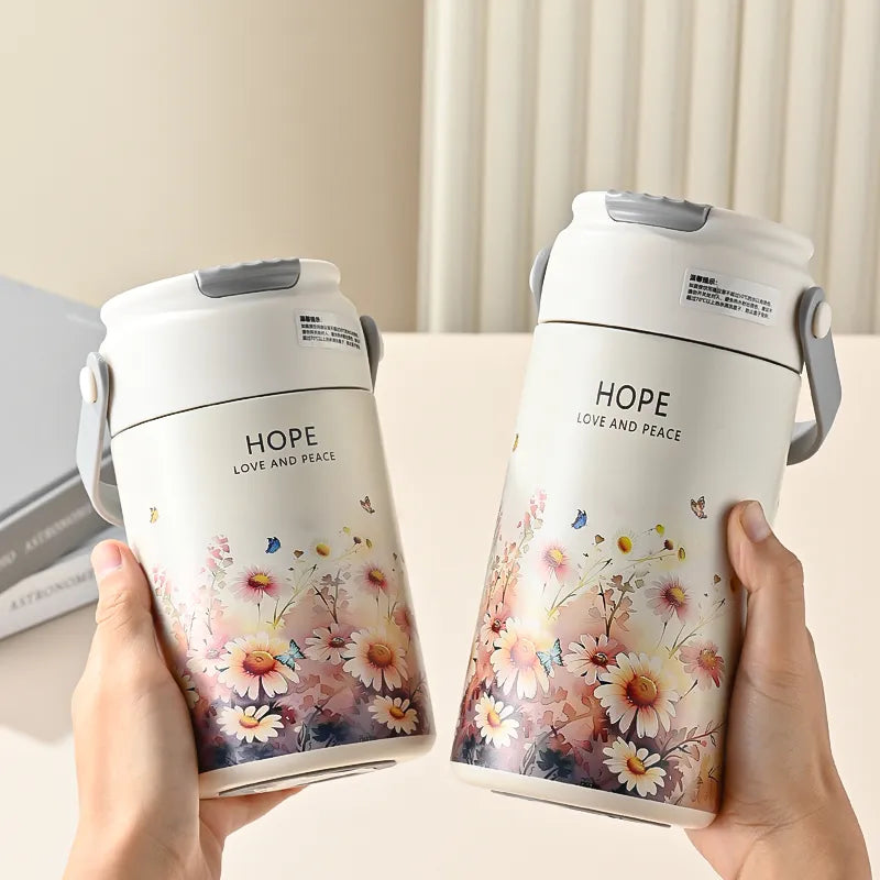 316 Stainless Steel Ins Fashionable Flower Tea Thermos Cup for Women with Tea Strainer, Goji Berry, Tea Infusing and Tea Water Separation, Ideal for Gift-giving