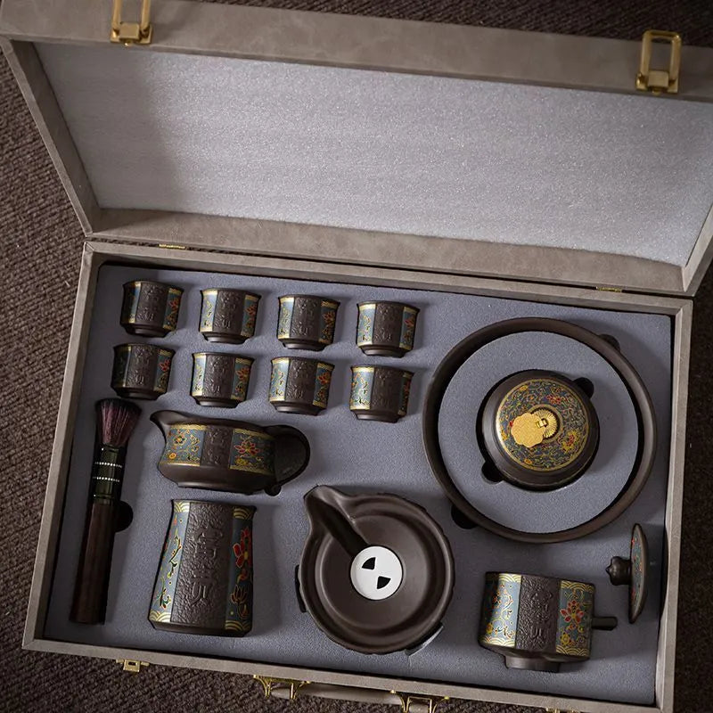 Zisha automatic tea set, household kung fu light luxury high-end 2025 new lazy stone mill tea making artifact for gift.