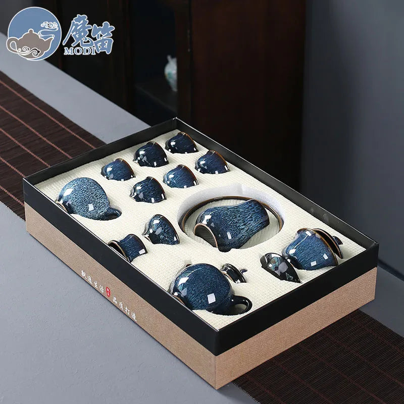 Yao-bian Jianzhan tea set, a complete set of cups, ceramic set, full set of household tea sets, Chinese style, high-end living room