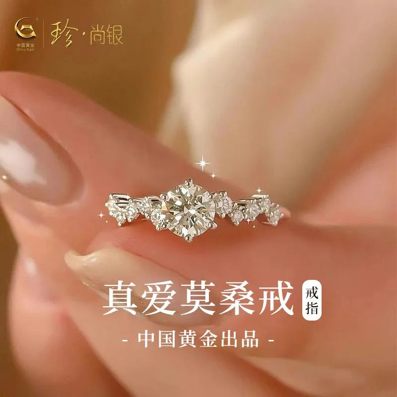 Zhenshangyin 925 Sterling Silver Moissanite Ring for Women, a Wedding Proposal Ring and a Gift for Goddess Festival