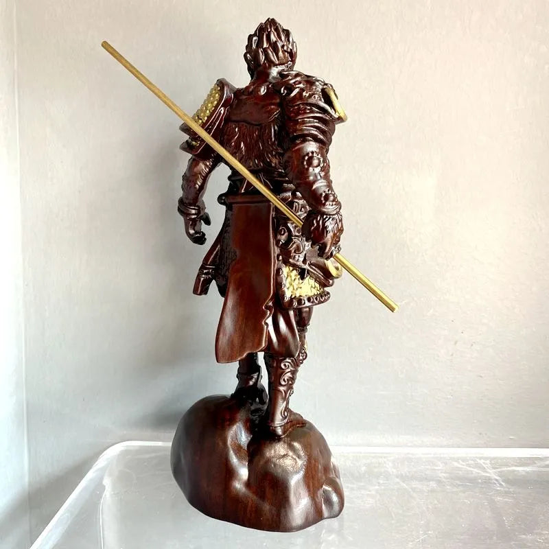 A Black Myth: Wukong ornament carved from ebony wood, which is a real wood carving of the Great Sage Equalling Heaven, Sun Wukong, can be used as an office decoration or a gift.